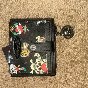 Ed Hardy Black Card Holder with Pink Logo